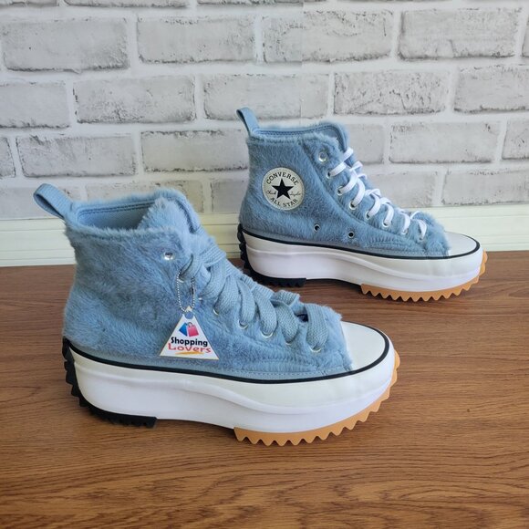 ❤️Converse Run Star Hike Hi Platform Faux Fur 6.5 Men Shoes Sneaker Blue A13381C - Picture 2 of 10